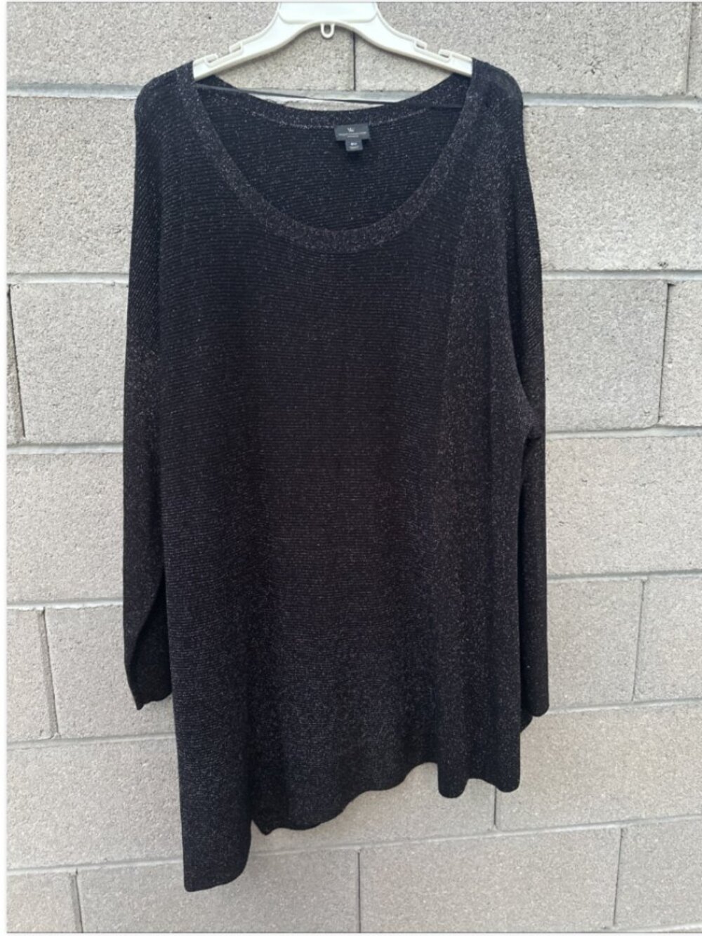 Worthington Long Tunic Sweater Sz 2X Black Slanted Asymmetrical Hem Long Sleeve